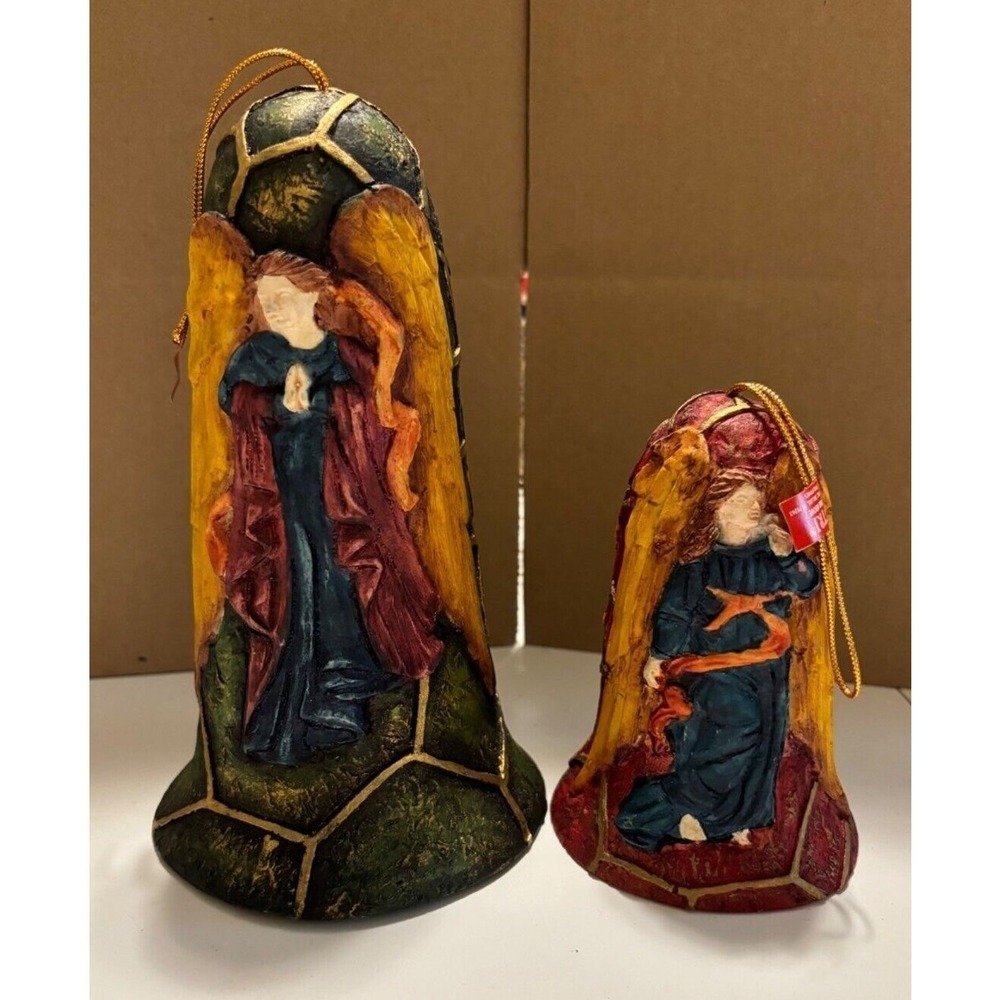 2 Hand-Painted‎ Angel Figurines/Ornaments With Hanging Loop